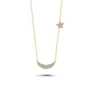 AY YILDIZ FİGÜRLÜ ALTIN KOLYE | 14K