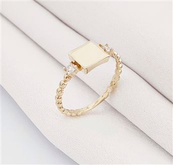 Harf Yazılabilen Kare Taşlı Yüzük | 14K